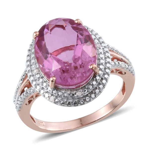 Kunzite Colour Quartz (Ovl 9.75 Ct), Diamond Ring in Rose Gold Overlay Sterling Silver 9.800 Ct.