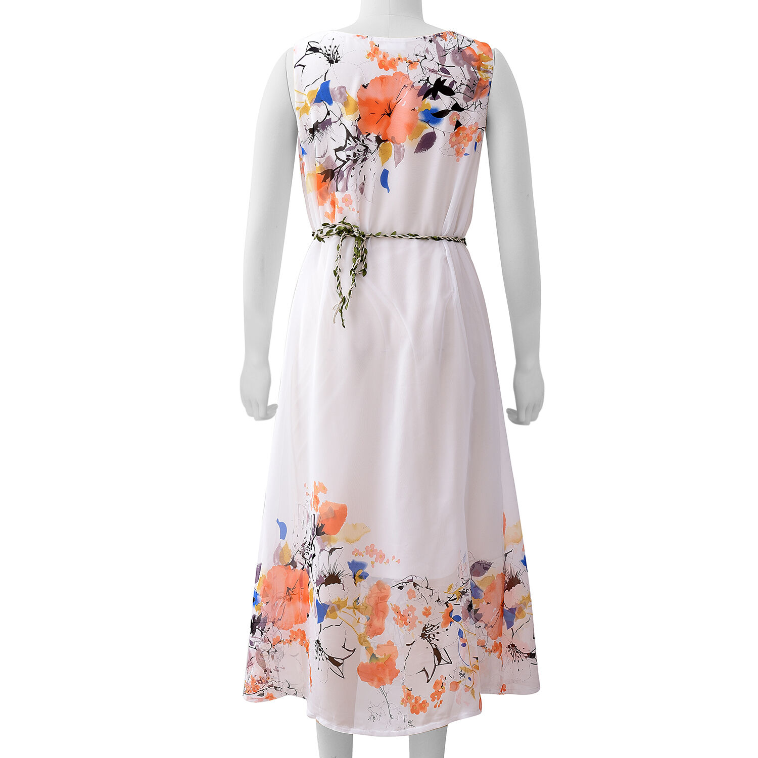 White Colour Plum Blossom Flower Pattern One Piece Dress