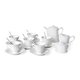 22 Piece Set - Embossed Tea Set (Consists of 6 Cups, 6 Saucers, 7 Spoons, 1 Sugar Jar, 1 Milk Jar, 1