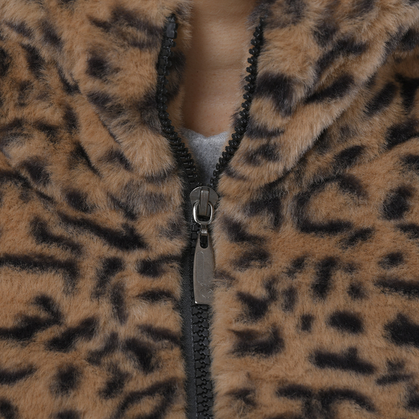 TAMSY Leopard Pattern Faux Fur Coat (Size L)  - Brown