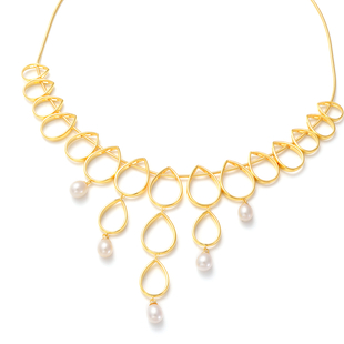 LucyQ Open Tear Drop Collection - Freshwater Pearl Necklace (Size 16/18/20) in Yellow Gold Overlay S