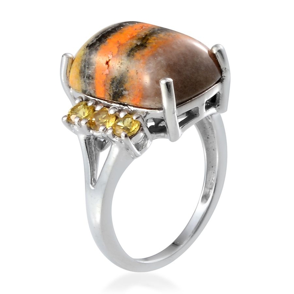 Bumble Bee Jasper (Cush 9.25 Ct), Yellow Sapphire Ring in Platinum Overlay Sterling Silver 10.000 Ct.