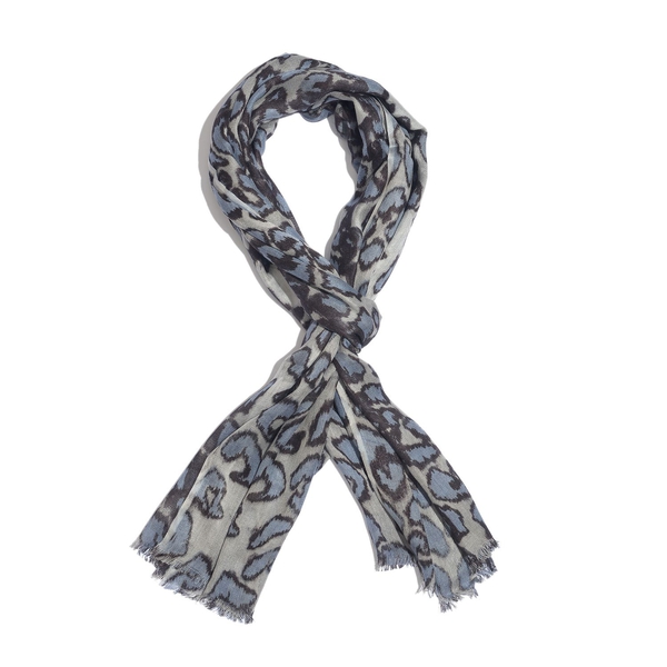 NEW FOR SEASON - Hand Screen Printed Blue and Grey Colour Leopard Printed Scarf (Size 180x55 Cm)