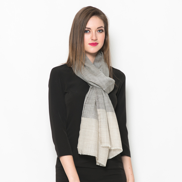 100% Cashmere Wool Beige and Black Colour Shawl (Size 200x70 Cm)