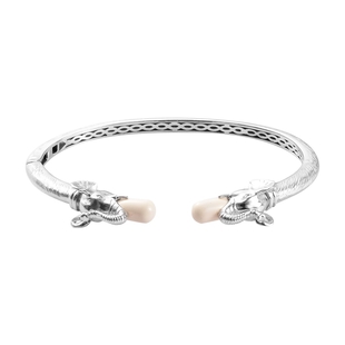 J Francis Ivory Pearl  Elephant Head Cuff Bangle in Platinum Plated 7.5 Inch