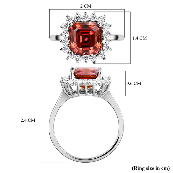 Red Moissanite (Asscher Cut) and White Moissanite Ring in Platinum Overlay Sterling Silver 3.30 Ct.