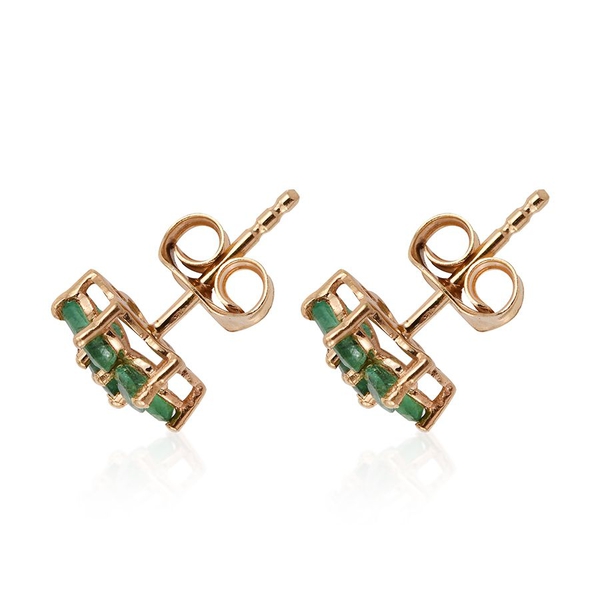 Kagem Zambian Emerald (Rnd) Floral Stud Earrings (with Push Back) in 14K Gold Overlay Sterling Silver 1.000 Ct.