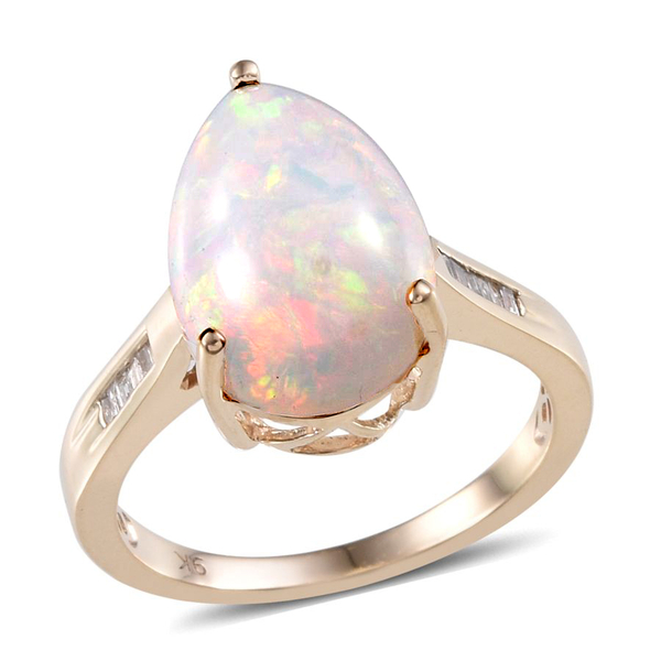 9K Y Gold Ethiopian Welo Opal (Pear 5.75 Ct), Diamond Ring 5.850 Ct.