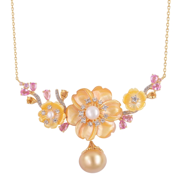 Jardin Collection - Yellow Mother of Pearl, South Sea Golden Pearl, Pink Sapphire and Multi Gemstone