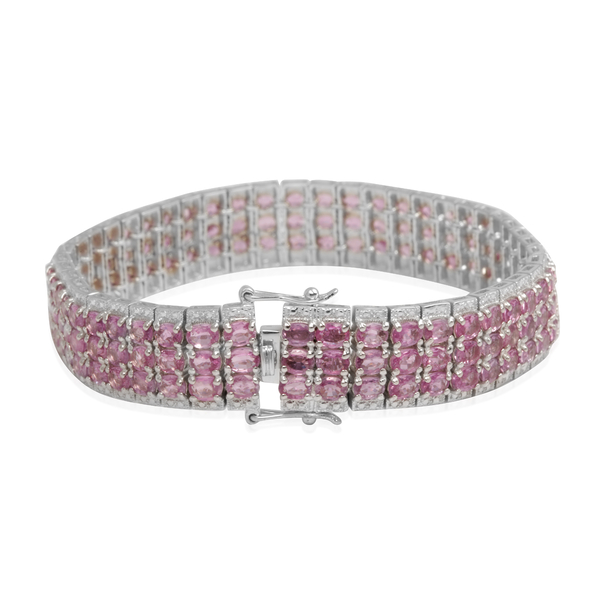 AAA Pink Sapphire (Ovl) Bracelet in Rhodium Plated Sterling Silver (Size 8) 28.000 Ct.