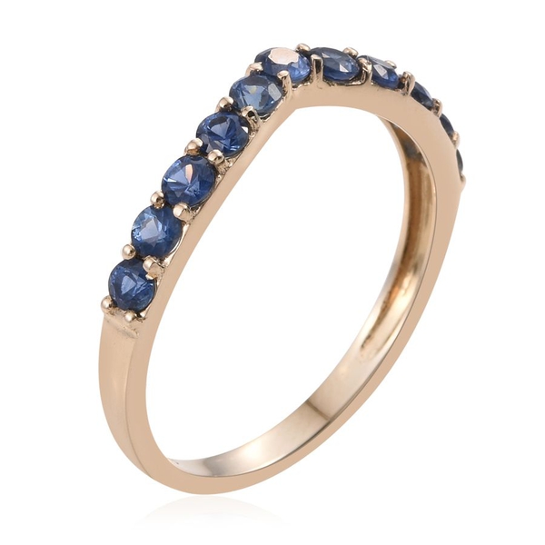 9K Yellow Gold 2 Carat Ceylon Blue Sapphire Wishbone Ring.