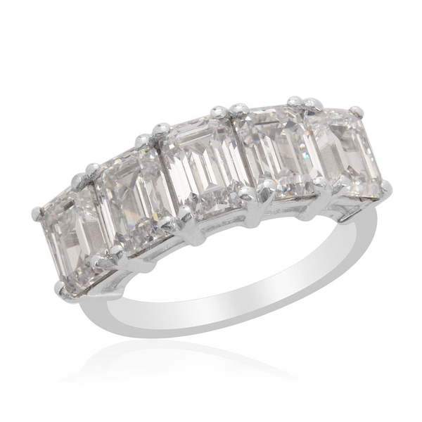 Lustro Stella Made with Finest CZ 5 Stone Ring in Platinum Plated Silver