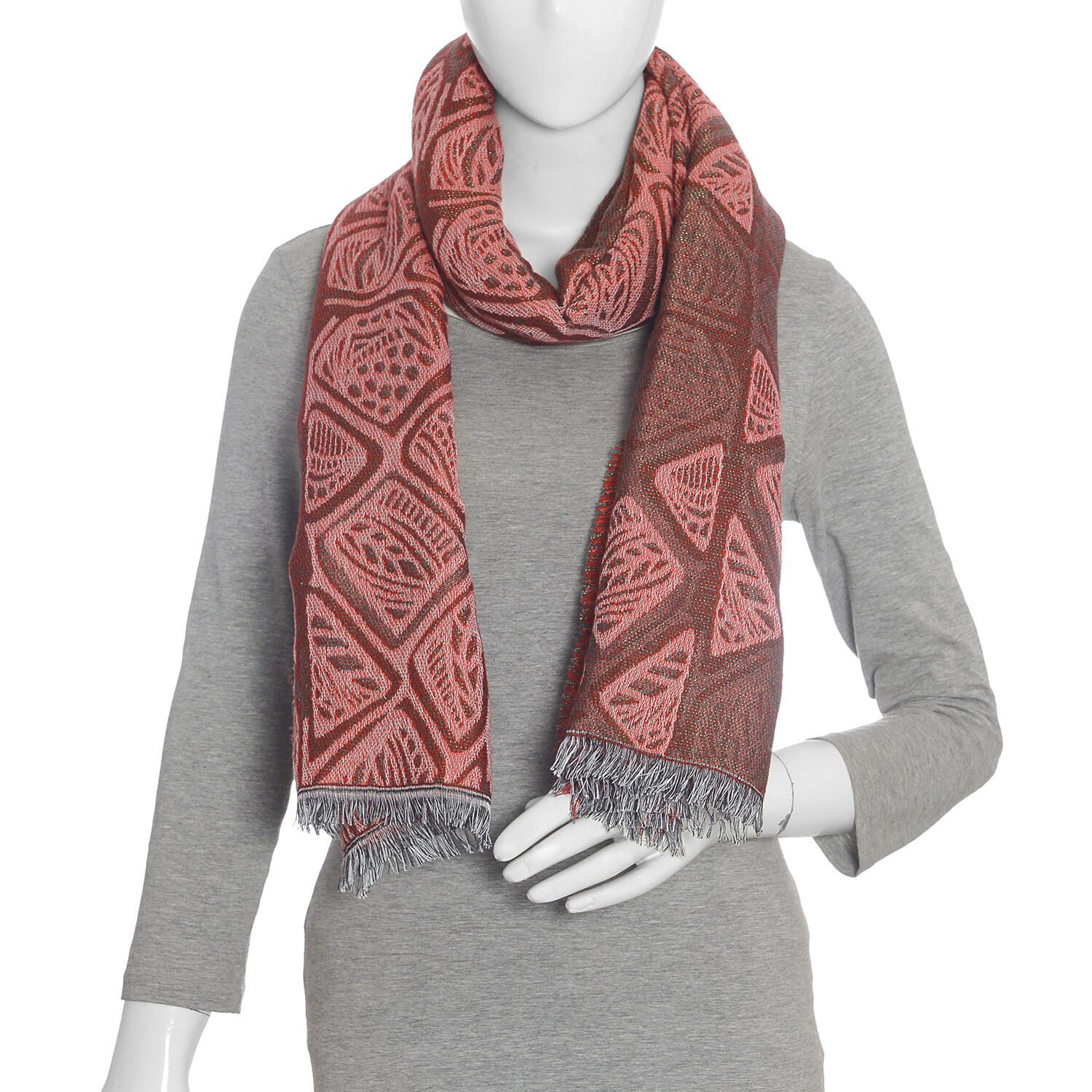 Designer Inspired- Red  Colour Lurex Shawl (Size 185x70 Cm)