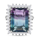 Bi Colour Fluorite and Natural Cambodian Zircon Ring in Platinum Overlay Sterling Silver 16.51 Ct.