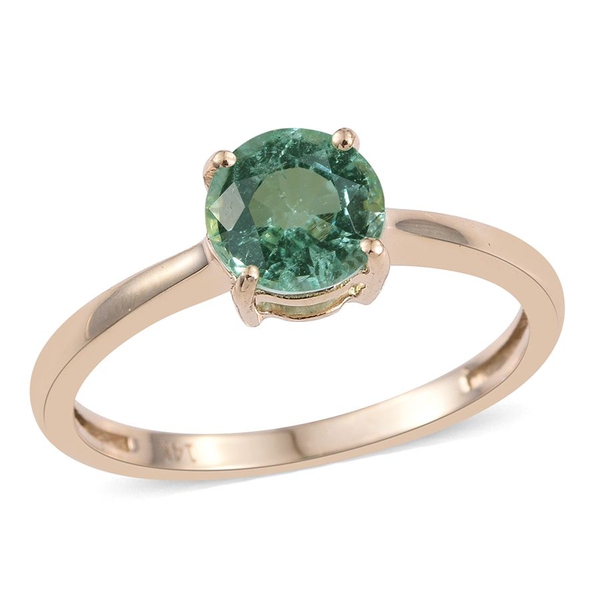 14K Yellow Gold 1 Carat Boyaca Colombian Emerald Round Solitaire Ring.