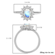 Rainbow Moonstone and Natural Cambodian Zircon Ring in Platinum Overlay Sterling Silver 1.18 Ct.