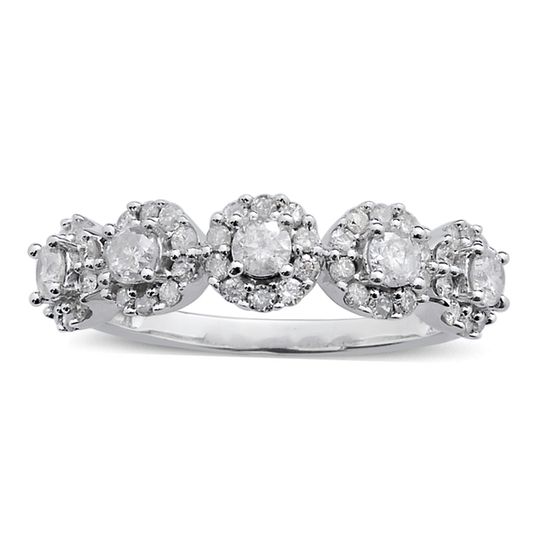 1 Carat Diamond Pave Set Multi Floral Ring in 9K White 2.90 Grams Gold SGL Certified I3 GH