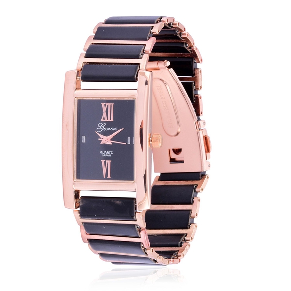 Diamond studded GENOA Black Ceramic Japanese Movement Black Dial Water Resistant Watch in Rose Gold 