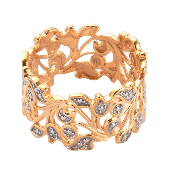 Designer Inspired- Diamond (Rnd) Leaf Ring in 14K Gold Overlay Sterling Silver.