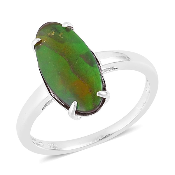 3.25 Ct AA Canadian Ammolite Solitaire Ring in Platinum Plated Silver