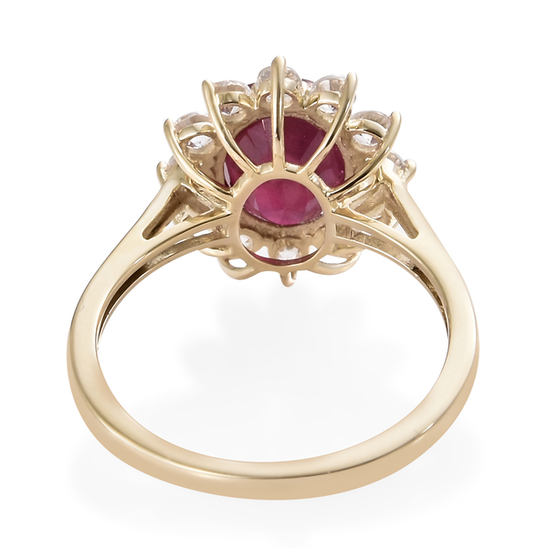 Designer Inspired 9K Yellow Gold AA African Ruby (Ovl 9x7mm), Natural Cambodian White Zircon Floral Ring 3.410 Ct.