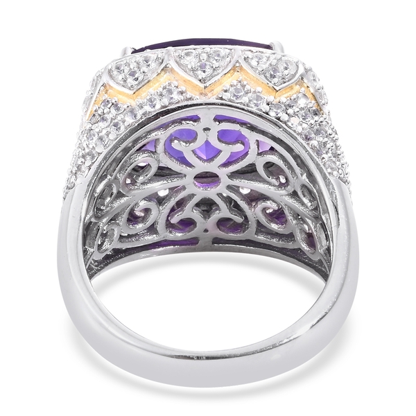 AAAA Lusaka Amethyst (Cush 10.20 Ct), Natural Cambodian Zircon Ring in Platinum Overlay Sterling Silver 12.750 Ct. Silver wt 8.60 Gms. Number of Gemstone 181