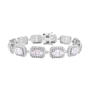 Moissanite Bracelet (Size - 8.25) in Rhodium Overlay Sterling Silver 11.35 Ct, Silver Wt. 20.00 Gms