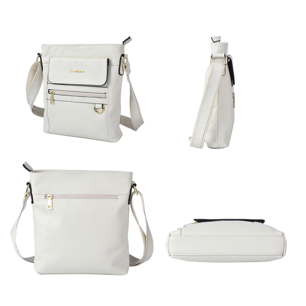 SENCILLEZ  Womens Genuine Leather Crossbody Bag with Shoulder Strap (Size 24x4x26 Cm) - Off White
