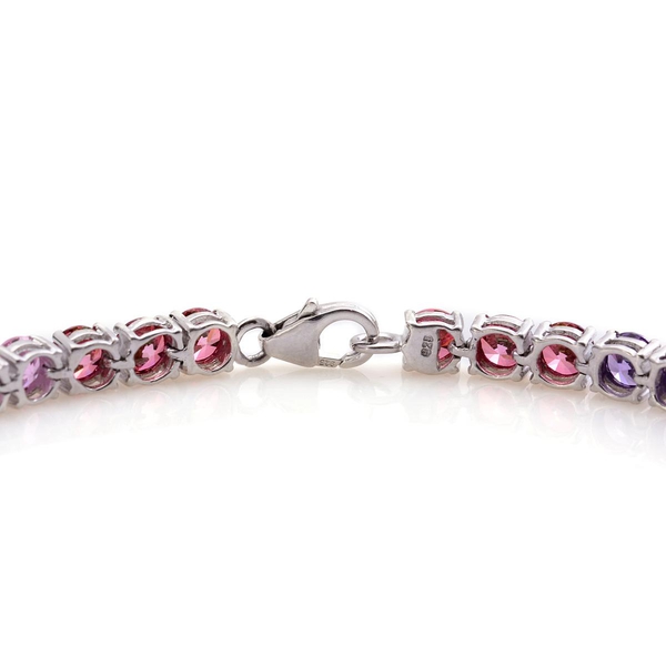 Lustro Stella - Platinum Overlay Sterling Silver (Rnd) Bracelet Made with Blue, Green, Red, Yellow, Mint, Pink and Amethyst  ZIRCONIA (Size 8) 11.500 Ct.