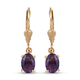 Amethyst Solitaire Lever Back Earrings in 14K Gold Overlay Sterling Silver 1.42 Ct.