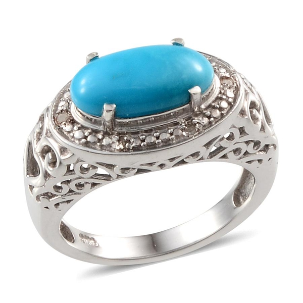 Arizona Sleeping Beauty Turquoise (Ovl 1.75 Ct), Diamond Ring in Platinum Overlay Sterling Silver 1.