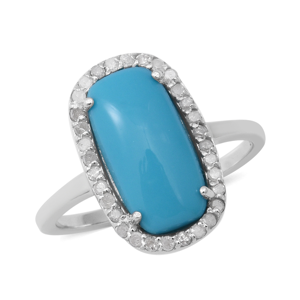 Arizona Sleeping Beauty Turquoise and Diamond Ring in Rhodium Overlay Sterling Silver 3.71 Ct.
