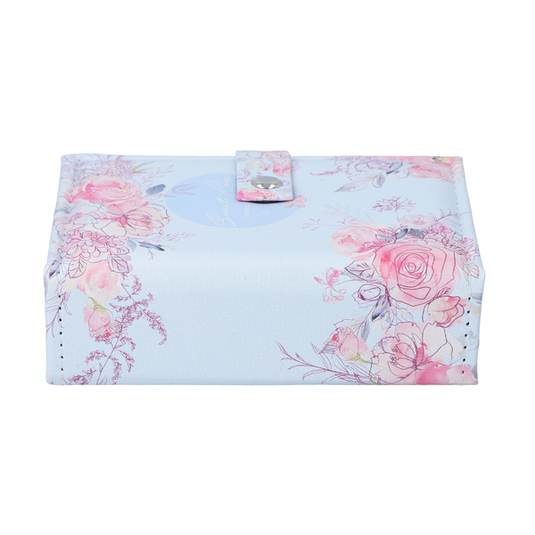 Portable Jewellery Ink Rose Pattern Book with Magnetic Button Lock (Size:15x10x4.5Cm) - Baby Blue and Pink
