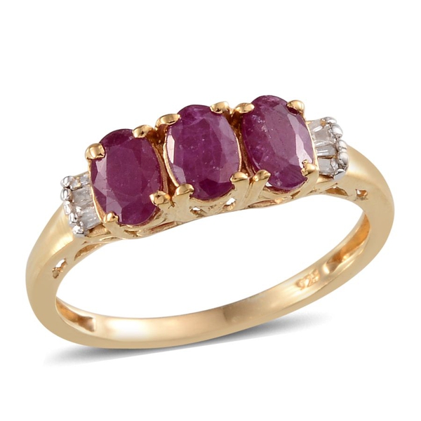 Ruby (Ovl), Diamond Ring in 14K Gold Overlay Sterling Silver 1.580 Ct.