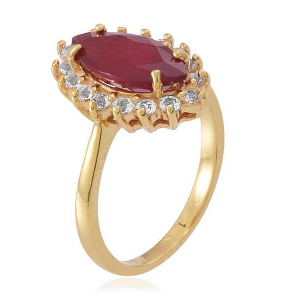 African Ruby (Mrq 3.65 Ct), White Topaz Ring in 14K Gold Overlay Sterling Silver 4.500 Ct.