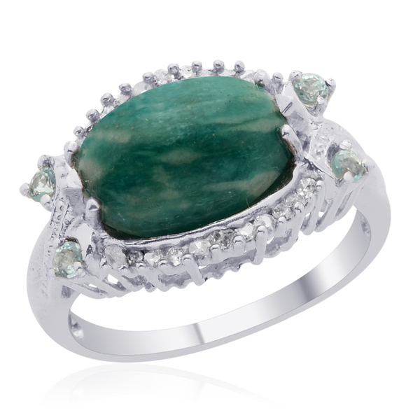 Amazonite (Ovl 3.50 Ct), Paraibe Apatite and Diamond Ring in Platinum Overlay Sterling Silver 3.750 
