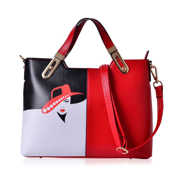 MILANO COLLECTION Navigli Glamour Red Hat Girl Tote Bag with External Zipper Pocket and Adjustable, 