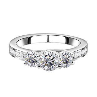 Moissanite Ring in Platinum Overlay Sterling Silver 1.09 Ct.