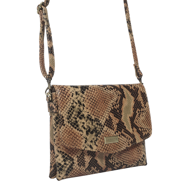 ASSOTS LONDON Georgia 100% Genuine Leather Snake Pattern Crossbody Bag (Size 23x17x4 Cm) - Black & Tan