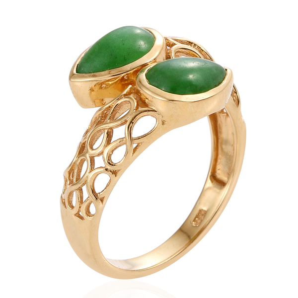 Green Jade (Pear) Crossover Ring in 14K Gold Overlay Sterling Silver 3.000 Ct.