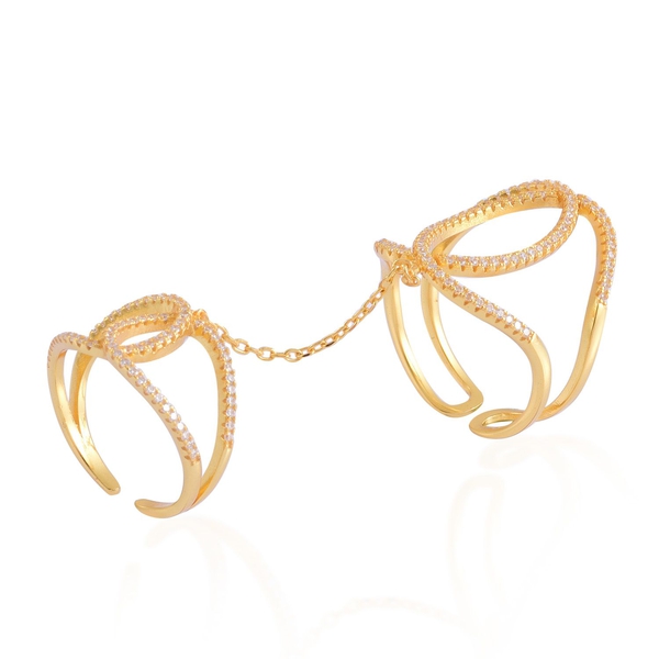ELANZA AAA Simulated White Diamond 2 Rings with Chain in Yellow Gold Overlay Sterling Silver