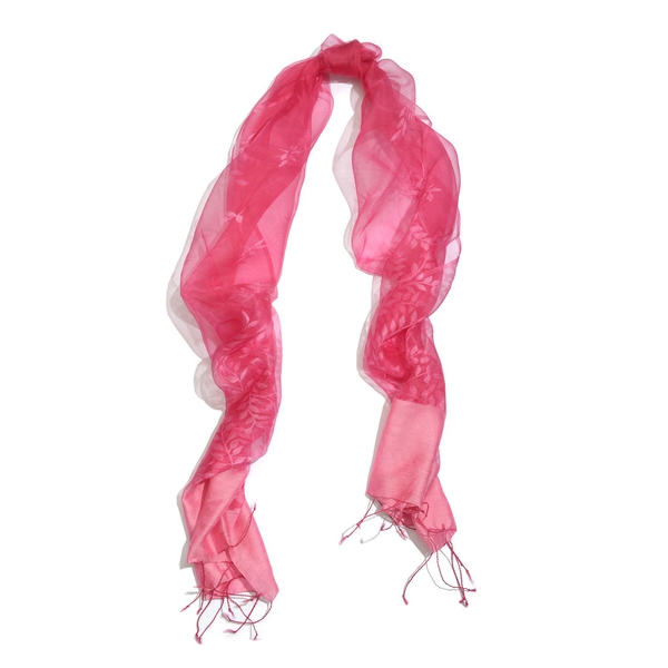 100% Mulberry Silk Red and Pink Self Printed Scarf (Size 180x50 Cm)