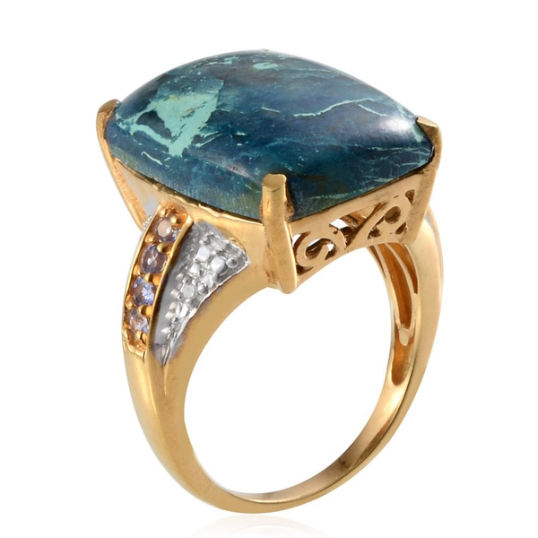 Table Mountain Shadowkite (Cush 17.25 Ct), Paraiba Apatite and Diamond Ring in 14K Gold Overlay Sterling Silver 17.520 Ct.