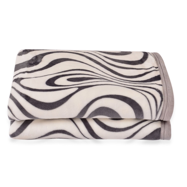 Superfine 300 GSM Microfiber Printed Flannel Black and White Colour Abstract Pattern Blanket (Size 200X150 Cm)
