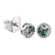 Teal Blue and White Diamond Stud Earrings (With Push Back) in Platinum Overlay Sterling Silver