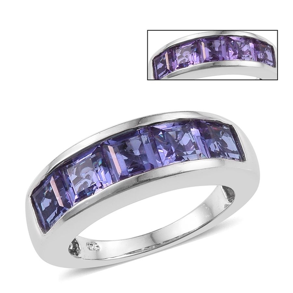 Lavender Alexite (Sqr) 5 Stone Ring in Platinum Overlay Sterling Silver 3.000 Ct.
