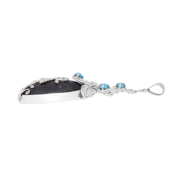 Royal Bali Collection - Labradorite and Arizona Sleeping Beauty Turquoise Pendant in Sterling Silver 96.86 Ct, Silver Wt 13.00 Gms