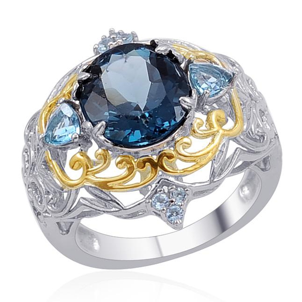 London Blue Topaz (Ovl 7.00 Ct), Electric Blue Topaz Ring in 14K YG and Platinum Overlay Sterling Si