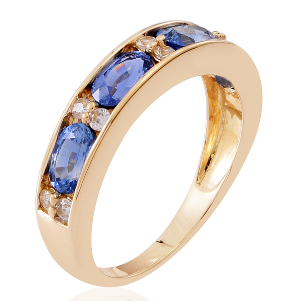 9K Y Gold AAA Ceylon Sapphire (Ovl), White Sapphire Ring 2.500 Ct.