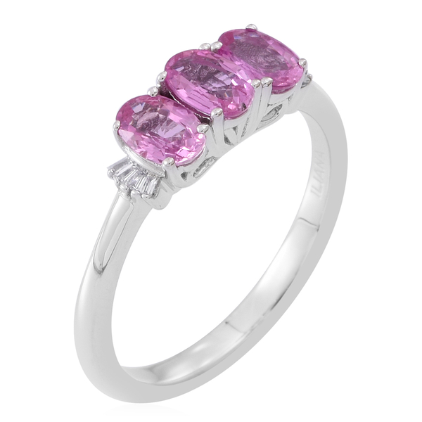ILIANA 18K White Gold Very Rare AAA Hot Pink Sapphire (Ovl), Diamond (I2/G-H) Ring 1.750 Ct.